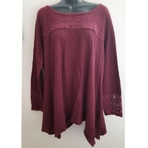 Symmetry Waffle Knit Burgundy Thermal Lace Trim 3X
